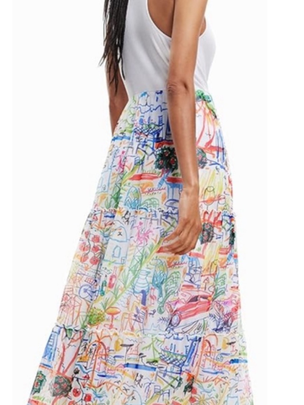 Desigual Maxi Wearable Art Tank Top Tulle  Tiered Dress NWOT Large - Picture 4 of 7